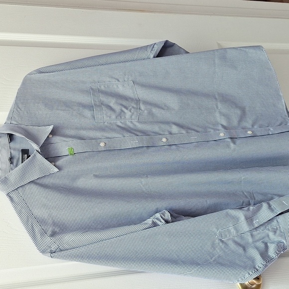 F mens Kenneth Cole long sleeve blue check button dress shirt XL - Picture 1 of 5